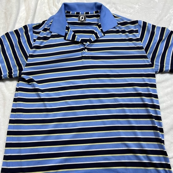 FootJoy FJ Athletic Fit Golf Polo Shirt Blue White Stripes EUC Size XL‎ - Picture 1 of 4